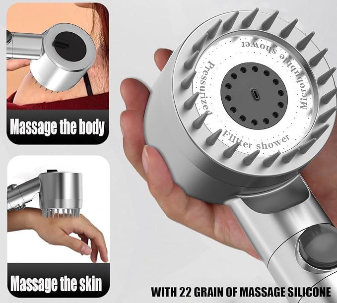 High Pressure Handheld Shower Head High Pressure Shower Heads- High Flow Even with Low Water Pressure - Hand Held Showerhead Set with 59″Replacement Hose/Bracket and Cotton Filters (Premium Chrome)