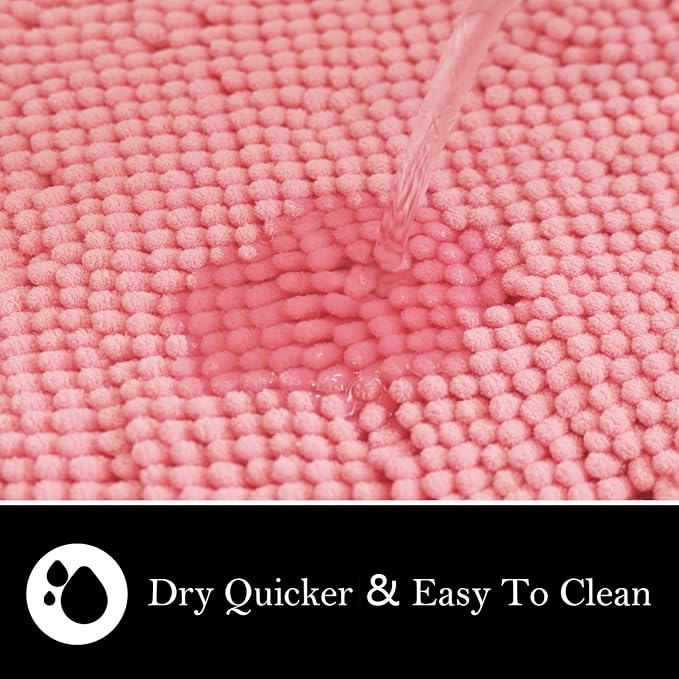 Bathroom Rugs Chenille Bath mat 2 Piece Set, Super Absorbent, Strong PVC Non Slip Backing, Bath mats for Bathroom, Plush Shaggy, Thick, Machine Washable, Bathtub, Shower, Toilet.(Pink)