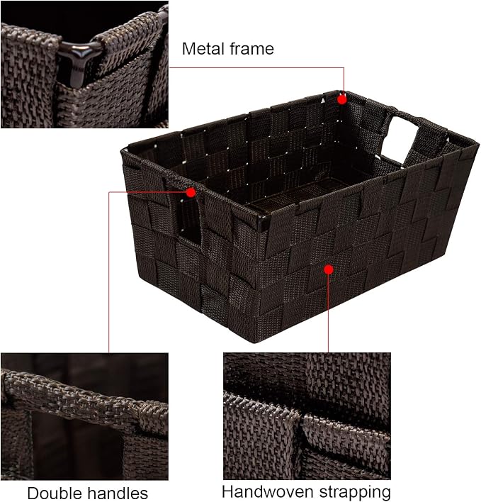 Woven Shelf Storage Tote Basket Bins Container, Storage Boxes Cube Organizer with Built-in Handles for Bedroom, Office, Closet, Clothes, Kids Room, Nursery 3pack(Brown)