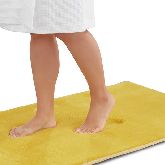 Memory Foam Bath Mat Non Slip Absorbent Super Cozy Velvet Bathroom Rug Carpet (60 inches X 24 inches, Mustard)