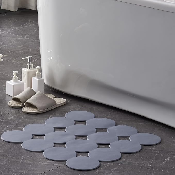 Webos Square Shower Mat Nonslip - Rubber Bathtub Mat with Suction Cups for Inside Shower Bathroom Floor (Grey, 21X21”)