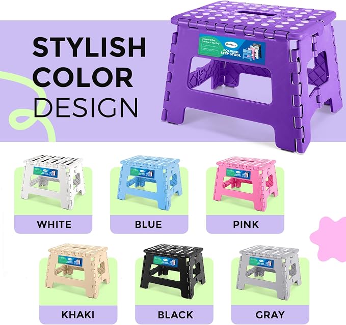 Dyforce Kids Step Stool 9 Inch, 300lbs Folding Step Stool for Toddler | Step stool Purple,Anti-slip Heavy Duty with Handle, Lightweight Foldable Foot Stool for Bathroom Kitchen Bedroom Outdoor