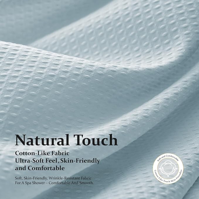 Extra Long Waffle Shower Curtain 256 GSM Fabric 72"x84" Fog Blue | 84 Inch Long, Thick Polyester Cloth, Weighted Hem, Water Repellent, Washable, Tall Hotel Bathroom Shower Curtain Set 12 Hooks