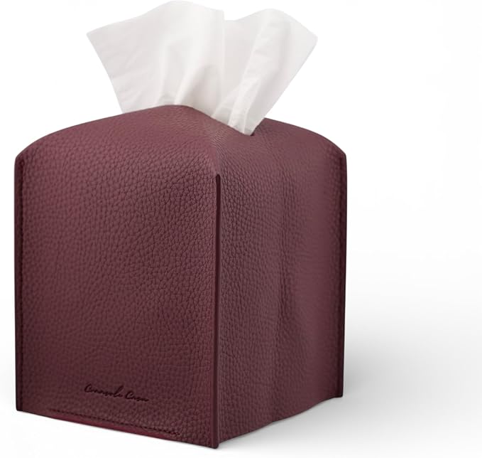 Premium PU Leather Tissue Box Holder - Elegant Hotel-Style Tissue Box Cover for Home, Office & Car Decor, Tissues Cube Organizer for a Natural & Classic Look (D-Brown)