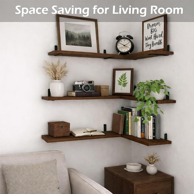 Floating Shelves Set of 6, Wooden Floating Shelves for Wall Decor, Farmhouse Shelf for Bedroom, Wall Mounted Bathroom Storage Shelves, Floating Book Shelves for Living Room