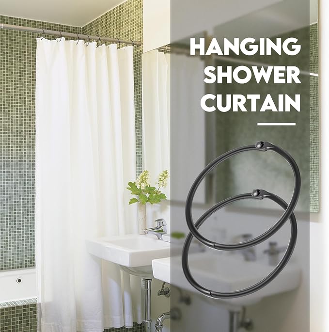 20Pcs Shower Curtain Hooks,Metal Round Shower Curtain Hooks Roman Rings | Rustproof Decorative Shower Curtain Rings for Bathroom, Bathtub, Window, Balcony (20, Black)