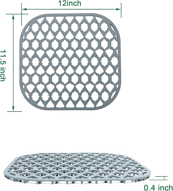 Silicone Sink Protector Mats for Multi-Size Kitchen Sink(12"x11.5") | Flexible and durable, heat-resistant, machine washable, non-slip, gray grid.