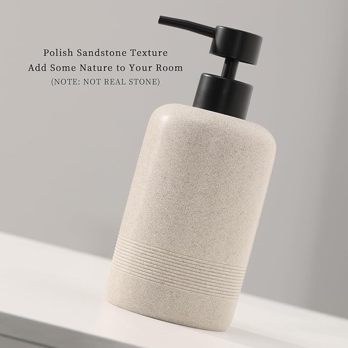 Soap Dispensers,13.53 OZ, 2 PCS,Sandstone Look Beige Empty Bottles | Simple,Refillable Hand Dish Lotion Shampoo and Conditioner Dispenser, No Leak Pump,for Bathroom Countertop Kitchen Sink