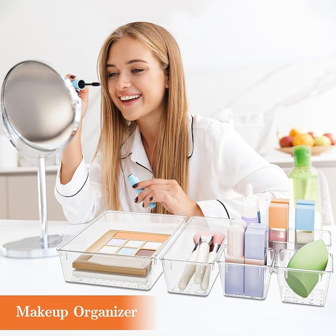 SpaceHacks 25 PCS Plastic Drawer Organizer, 4-Size Versatile Organizer Trays & storage Bins