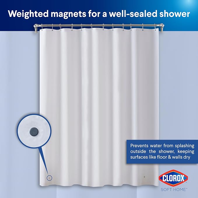 Clorox Shower Curtain Liner, Premium Medium-Weight Durable Waterproof 6g PEVA for Bathroom with Weighted Magnets, Standard Size 72" x 72", Frosty 1 Pack