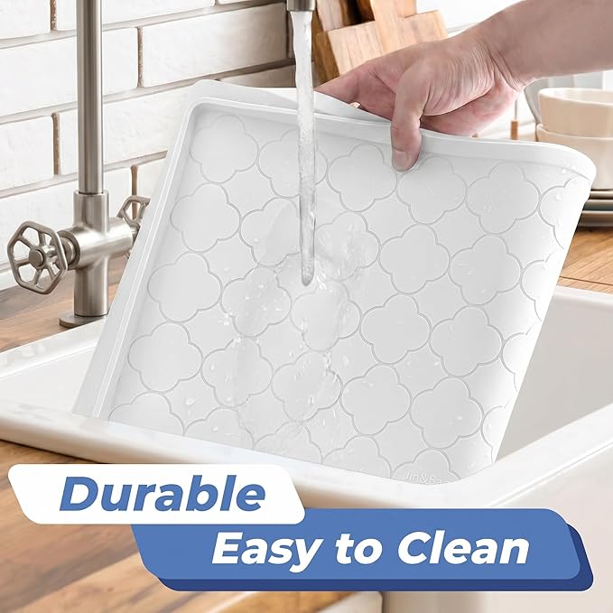 Jin&Bao Under Sink Mat 34" x 22" Waterproof Silicone Cabinet Kitchen Liner | Silicone under kitchen sink mat,cabinet protector,bathroom shelf liner,raised edge,anti-slip,easy to clean & dishwasher safe
