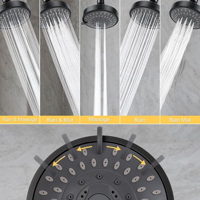 AISOSO High Pressure Rain Shower Head 2PCS 5 Modes 4.1" Oil Rubbed Bronze | Low Water Pressure Compatible, Powerful Spray Fixed Showerhead for a Relaxing Indoor & Outdoor Shower