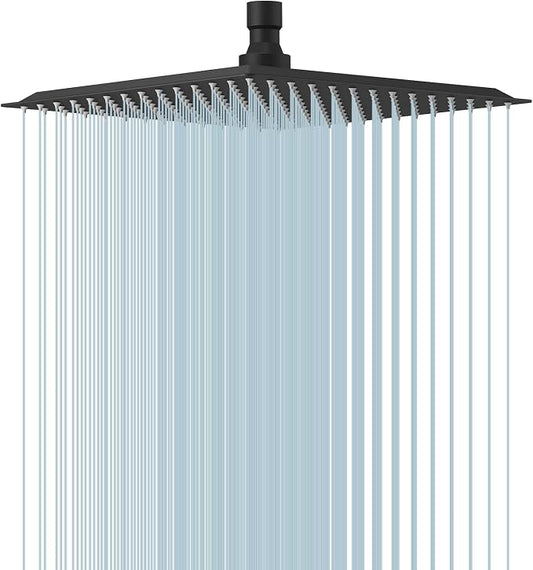 10 In Rain Shower Head High Pressure Rainfall Shower Head Matte Black | Square Rain Bathroom Showerhead, High Flow, Large Stainless Steel, Ceiling Mounted, Wall Mounted, Waterfall Full Body