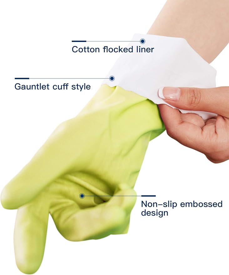 LANON 3 Pairs wahoo Cleaning Gloves,Cotton Flocked Liner,Bud Tender,Small | Skin-Friendly,Dish Washing,Reusable,Latex Free,DEHP-Free,Non-Slip,Dishwashing Household Kitchen Gloves