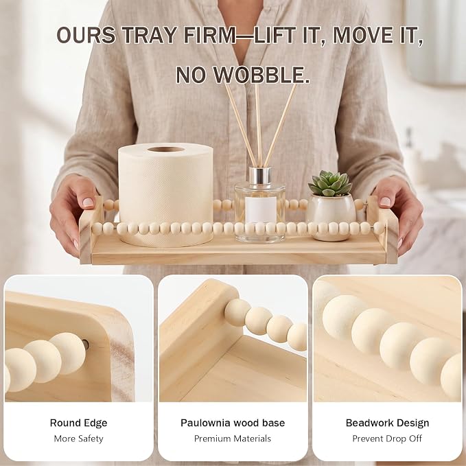Novabright Toilet Paper Basket Holder 13 Inch Wood Bathroom Tank Tray Basket Back of Toilet Storage Toiletries Organizer for Bathroom, Living Room and Kitchen