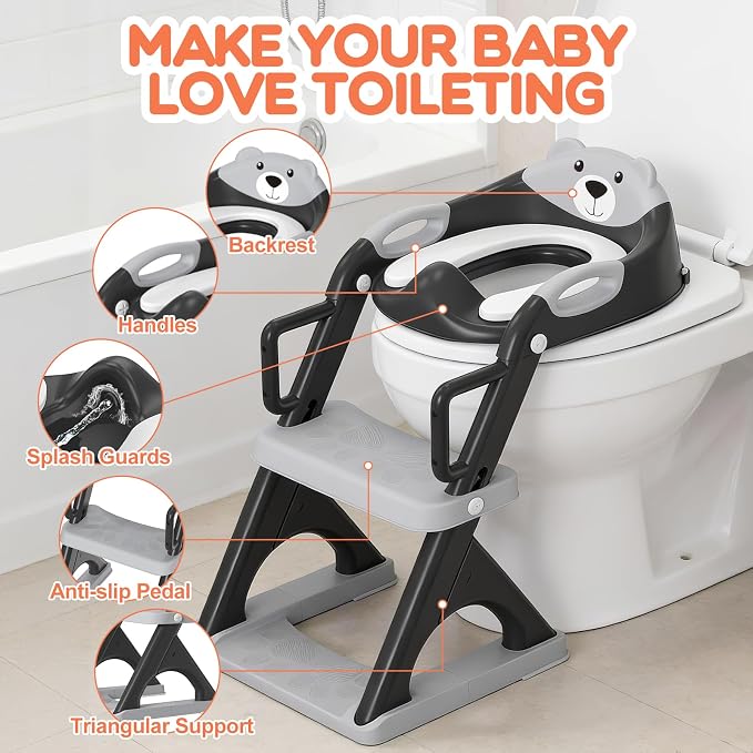 Potty Training Toilet for Toddlers, 2-in-1 Potty Training seat, Anti-Slip | SKYROKU, Fits Round & Elongated Toilets, 6 Heights, Splash Guard, Foldable, Holds 200+ lbs, Step Stool, Dishwasher Cushion