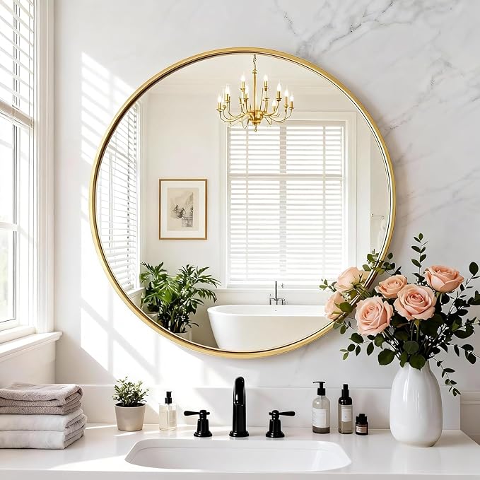 NEWBULIG Bathroom Mirror, Wall Mirror with Aluminum Alloy Thin Frame, Bathroom Mirrors for Over Sink, Bedroom, Living Room, Entryway