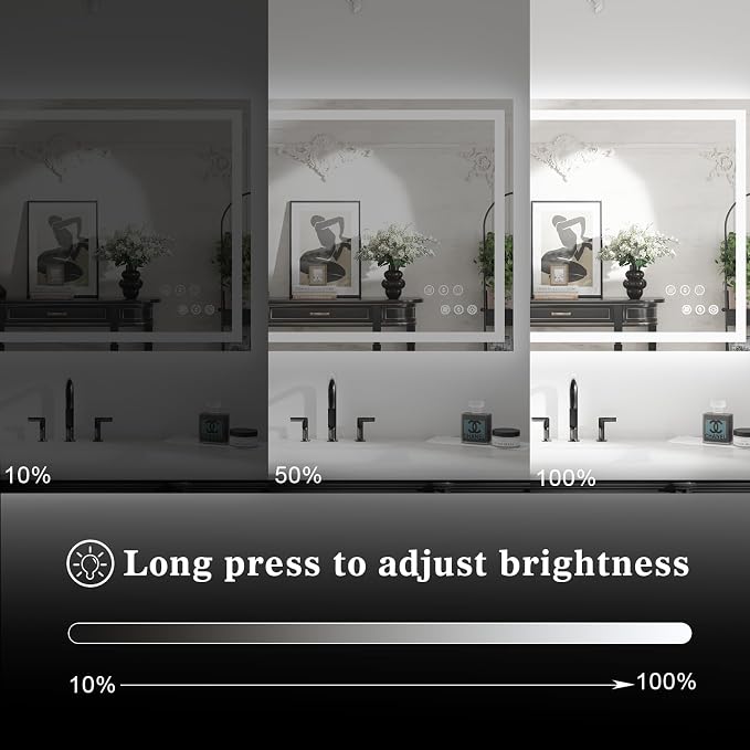 WTTY 48" x 40" LED Bathroom Mirror with Light | Anti-Fog, Dimmable, 3 Color Temperature, Memory Function, Tempered Glass, IP54 Waterproof, ETL Listed