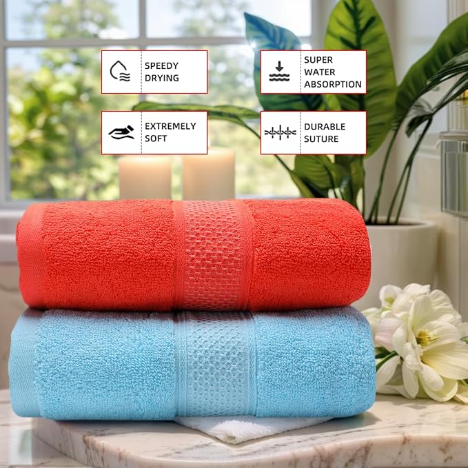 Cotton Bath Towels Set, 2-Piece Set(27x55 Inches) Super Absorbent Quick Drying, Soft,Suitable for Bathroom, spas, Gyms,Gift(Watermelon Red,Sky Blue)