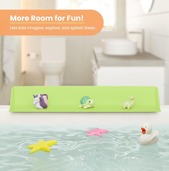 Original PlayPad, Bathtub Splash Guard Play Shelf - Toy Tray Caddy Holder Storage - Suction Cups Attach to Bath Tub - No Mess Water Spill in Bathroom for Toddlers Kids Baby (Green)