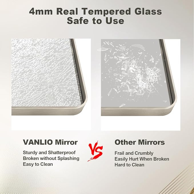 60x28 Inch Brushed Nickel Bathroom Mirror, Large Brushed Silver Metal Framed Wall Mirror, Rounded Corner Rectangle Modern Vanity Mirror, Tempered Glass, Anti-Rust, Shatterproof (Horizontal/Vertical) | Silver Metal Framed Wall Mirror, Rounded Rectangle ...