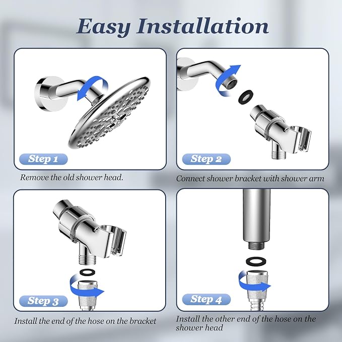 PWERAN Filtered Shower Head with Handheld,High Pressure Shower Heads Filter | ON/OFF Switch,4 Spray,Built-in Power Wash,Detachable Showerhead,Silicone Massage Brush,Remove Chlorine,Reduces Dry Itchy Skin