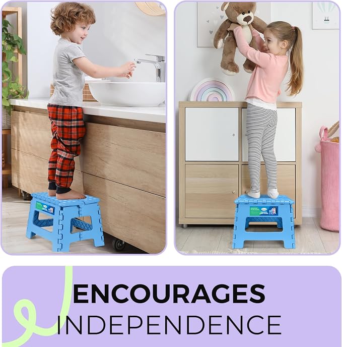 Dyforce Kids Step Stool 9 Inch, 300lbs Folding Step Stool for Toddler | Step stool for Blue,Anti-slip Heavy Duty with Handle, Lightweight Foldable Foot Stool for Bathroom Kitchen Bedroom Outdoor
