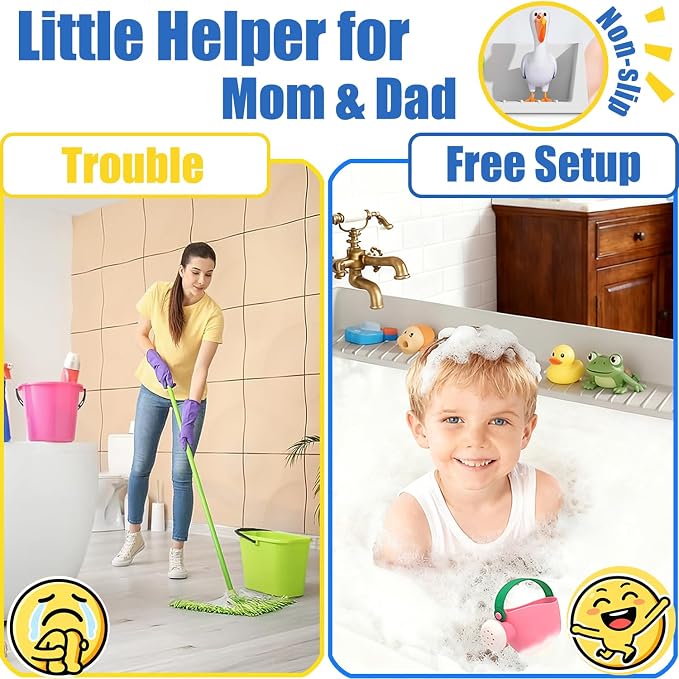 Longer Bathtub Splash Guard for Kids Adult - Bathtub Tray 31IN Silicone Bath Tub Tray Shelf with 11 Suction Cups, Bathtub Accessories Bath Toy Holder Play Shelf , Sink Side Splash Guard Tray, Gray