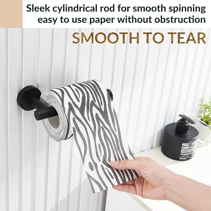 Toilet Paper Holder, 304 Stainless Steel, Matte Black | Right-Facing Open Arm, Quick Roll Replacement, Raised End Stop, Fits Regular, Large & Mega Rolls, Bathroom & Powder Room Use