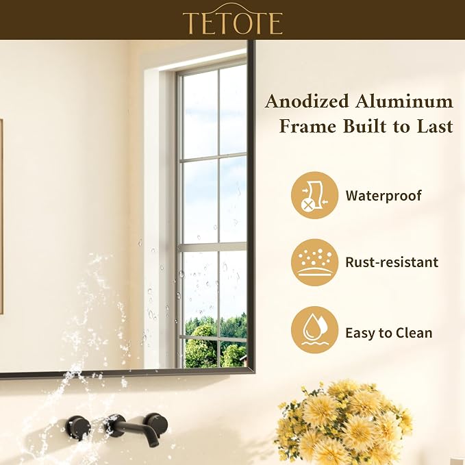 Black Framed Mirror for Bathroom Vanity 40" x 30" Matte Black Rectangle Beveled Frame Wall Mirror for Over Sink, Tempered Glass, Modern Farmhouse Bedroom, Entryway, Living Room