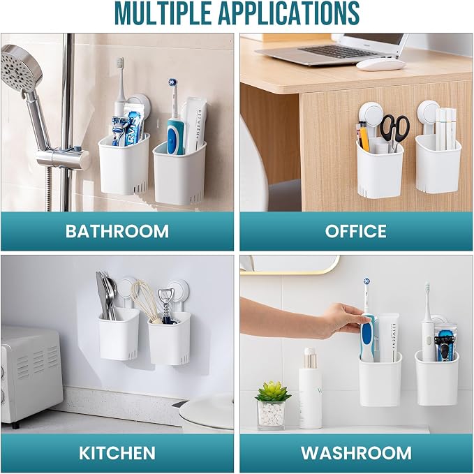 TAILI Suction Toothbrush Holder 2 Pack, Tumblers Replacement Shower Toothbrush Holder for Wall, Powerful Toothpaste Toothbrush Suction Cup, Self-draining Shower Razor Holder, Kitchen Tableware Holder
