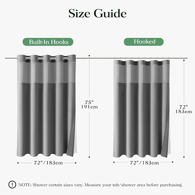Grey Hook Free Waffle Shower Curtain & Snap-in Fabric Liner,72x75 | Less Time to install, 3 in 1 Fabric Shower Curtain and Liner Set with Magnets, Mesh Top Window, Shower Curtains for Bathroom