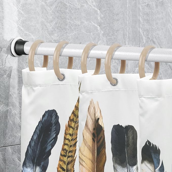Beige Shower Curtain Hooks - 12 Pcs Circular Plastic Shower Curtain Rings for Bathroom - O Shaped Ivory Cream Shower Hooks Rings for Shower Curtain Rod