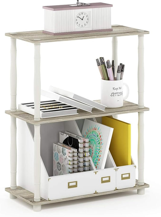 Furinno Turn-N-Tube 3-Tier Compact Multipurpose Shelf Display Rack with Classic Tube, Sonoma Oak/White | Open Shelves Corner Shelf, Book Shelf, for Organization and Storage, Living Room, Garage, Home Office