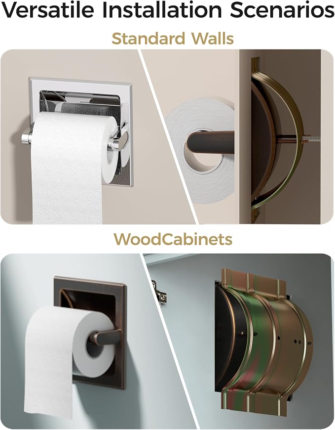 Recessed Oil Rubbed Bronze Toilet Paper Holder, Wall Mounted Heavy Duty Pivoting Toilet Paper Roll Holder with Rear Mounting Bracket in Wall, Easy lnstallation, Stainless Steel ORB