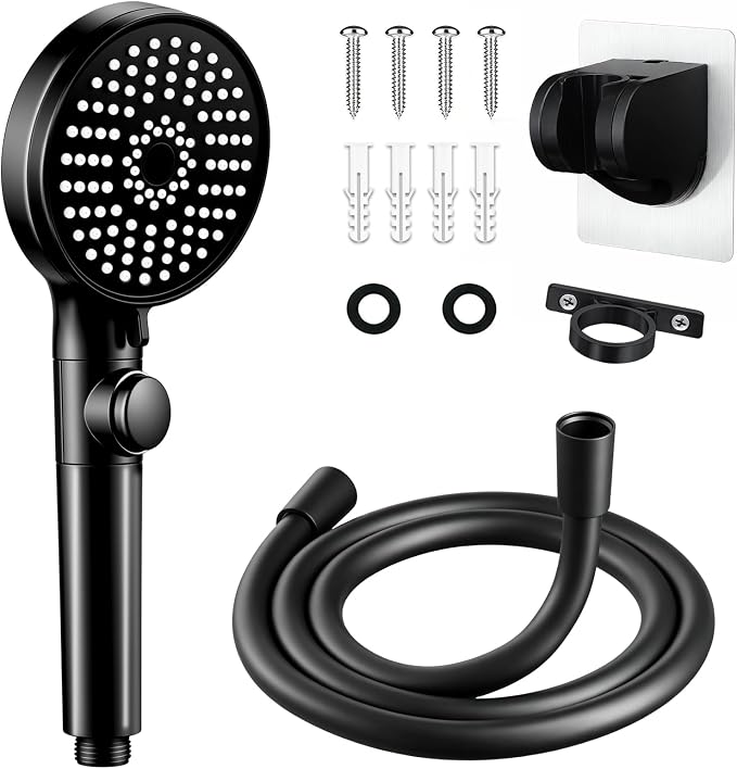 RV Shower Head with Hose, High Pressure Handheld RV Shower Head Replacement with On Off Switch,5 Modes,Power Jet, Camper Showerhead for RV,Travel Trailer,Motorhome,Boat,Black