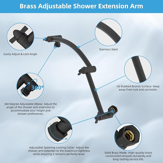 Hibbent 12'' Filtered Rain Shower Head, Extension Arm, Oil Rubbed Bronze | High Pressure Rainfall Showerhead, Brass Adjustable 16" Shower Head Extension Arm, 20 Stage Shower Filter, Fixed Showerheads