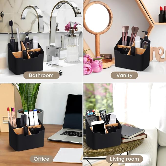 Ayswupt Toothbrush Holders for Bathrooms,Electric Toothbrush and Toothpaste Holder with Divider for Bathroom Countertop Organizer,Toothbrush Caddy for Kids Family Counter Vanity Storage Black