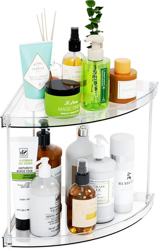Clear Corner Bathroom Counter Organizer,2Tier Tiered Countertop Corner Shelf for Perfume,Beauty Products,Makeup Organizer,Skincare Organizers,Vanity Storage Tray for Bedroom,Bathroom Sink Shelf