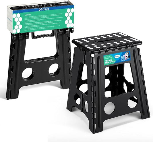 Dyforce Folding Step Stool 16 Inch,400lbs Foldable Step Stool for Adults | Step Stool Foldable Black,Non-Slip Plastic Stepping Stool with Carry Handle,Lightweight for Bathroom Kitchen Bedroom Garden