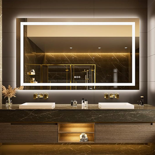 LOAAO 68"X36" LED Bathroom Mirror with Lights | Anti-Fog, Dimmable, 3 Color Temperature, Backlit + Front Lit, Memory Function, Tempered Glass, UL Listed