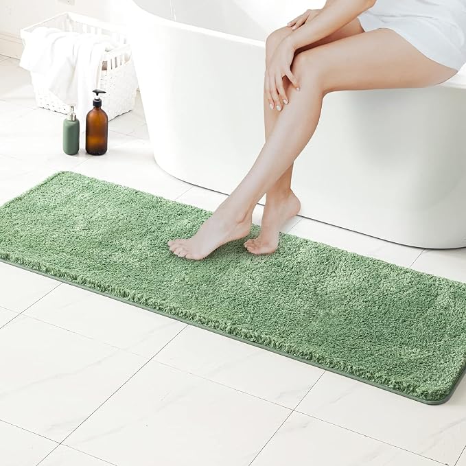 MIULEE Sage Green Bathroom Runner Rugs Soft Microfiber Bath Mat 24*70 Inch | Absorbent, Non Slip, Quick Dry, Fluffy Bath Rugs for Bathroom Floor Tub Showers, Machine Washable