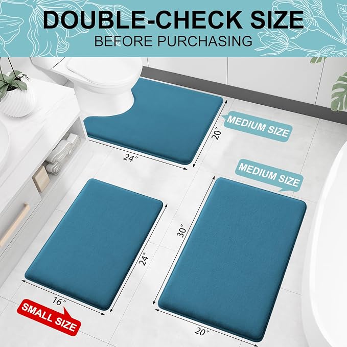 Smiry Memory Foam Bath Mat 59x24, Extra Soft and Absorbent Bathroom Rugs | Peacock Blue, Quick Dry Machine Washable Non-Slip Bath Mat for Bathroom Floor, Shower and Tub
