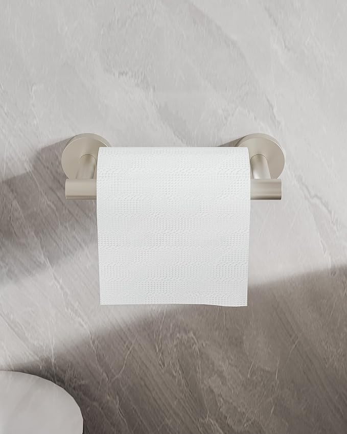 RUACQ Brushed Nickel Toilet Paper Holder Wall Mount for Bathroom | Dual-Post Pivoting Tissue Roll Holder with Round Base, 304 Stainless Steel, Rustproof, Screw-in, for Hotels & Apartments