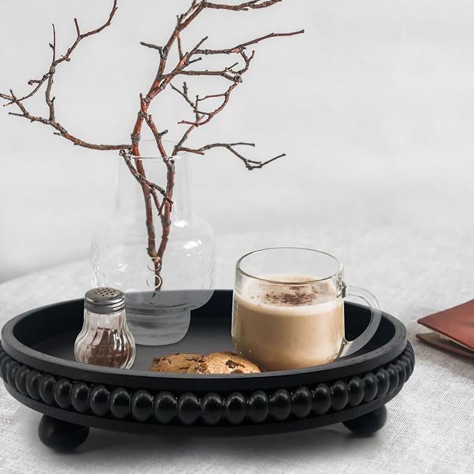 Coffee Table Tray : 12in Decorative Tray Ottoman Black Round Wood for Coffee Table Decor,Candle Holder Trays Vintage Centerpiece Farmhouse for Decor Countertop Home Decor Accessories