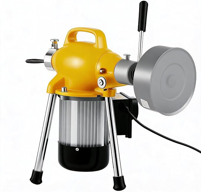 500W 400 RPM Auto Feed Electric Drain Cleaner Machine (66FT x 5/8" + 16FT x 3/8", Yellow and Sliver) | Portable Drain Cleaning Auger Sewer Snake with 66 ft x 5/8" & 16 ft x 3/5" Steel Cables & 6 Cutters, for 1.6"-4" Pipes