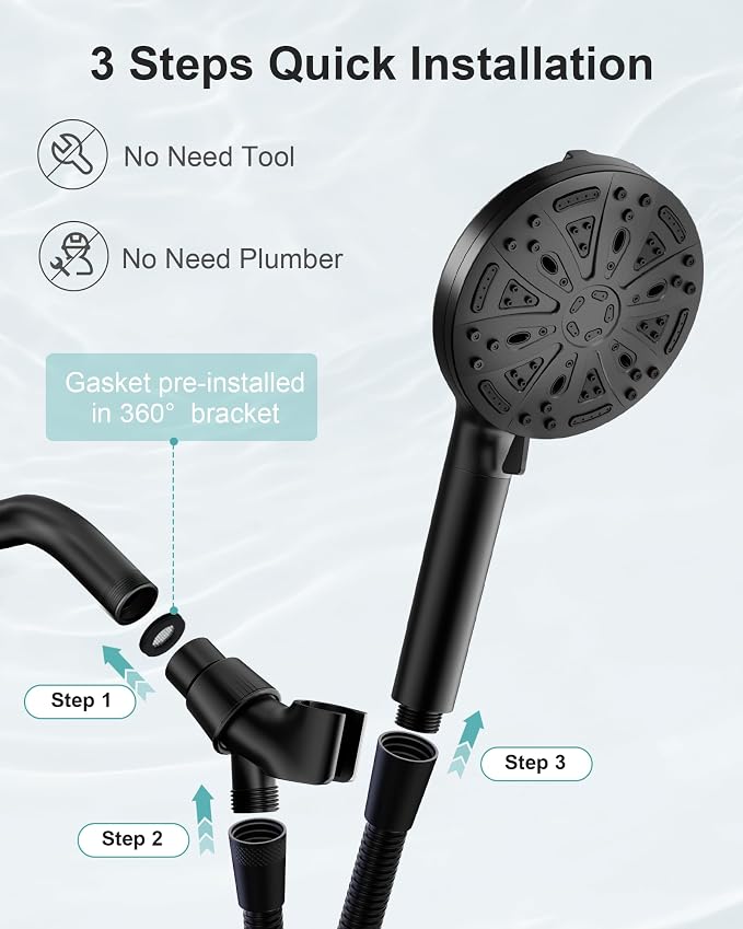 Filtered Handheld Shower Head, 9 Spray Modes High Pressure, 5 Replacement Filters Included, Hard Water Softener 20-Stage Filtration, Remove Chlorine, Relieve Dry Itchy Skin, 5 Filters-Black