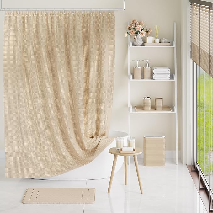 Bathroom Set - 25PC Bathroom Sets with Shower Curtain and Rugs, Beige Bathroom Set, Bathroom Accessory Set, Luxury Bathroom Accessories Set, Trash Can, Toilet Brush, Soap Dish & Soap Dispenser
