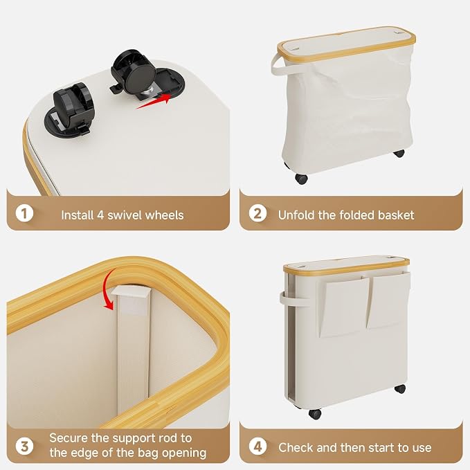Toilet Paper Storage Basket with Lid, Bathroom Toilet Paper Holder, Beige | Bathroom Toilet Paper Organizer for 9-12 Rolls Large Capacity, Foldable Fabric Bamboo Toilet Paper Container with Pockets,