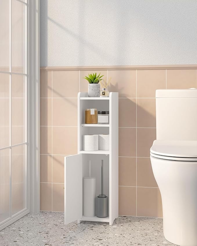 Hzuaneri Bathroom Storage Cabinet, Narrow Toilet Paper Cabinets with Doors | Small Corner Floor Cabinet with Doors and Adjustable Shelf, Bathroom Organizer for Small Spaces, White BC19703X